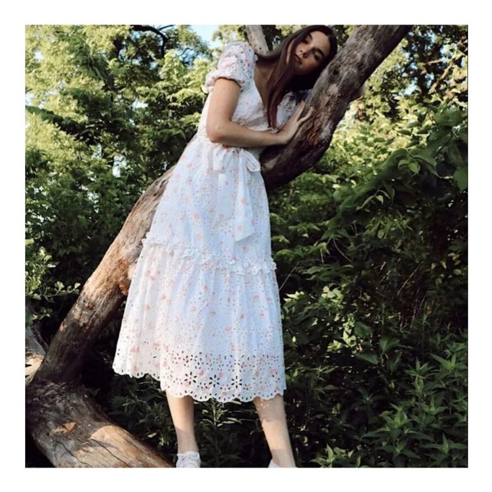 LoveShackFancy Clementine Eyelet Dress Size 2 Coquette Floral Girly Midi Length